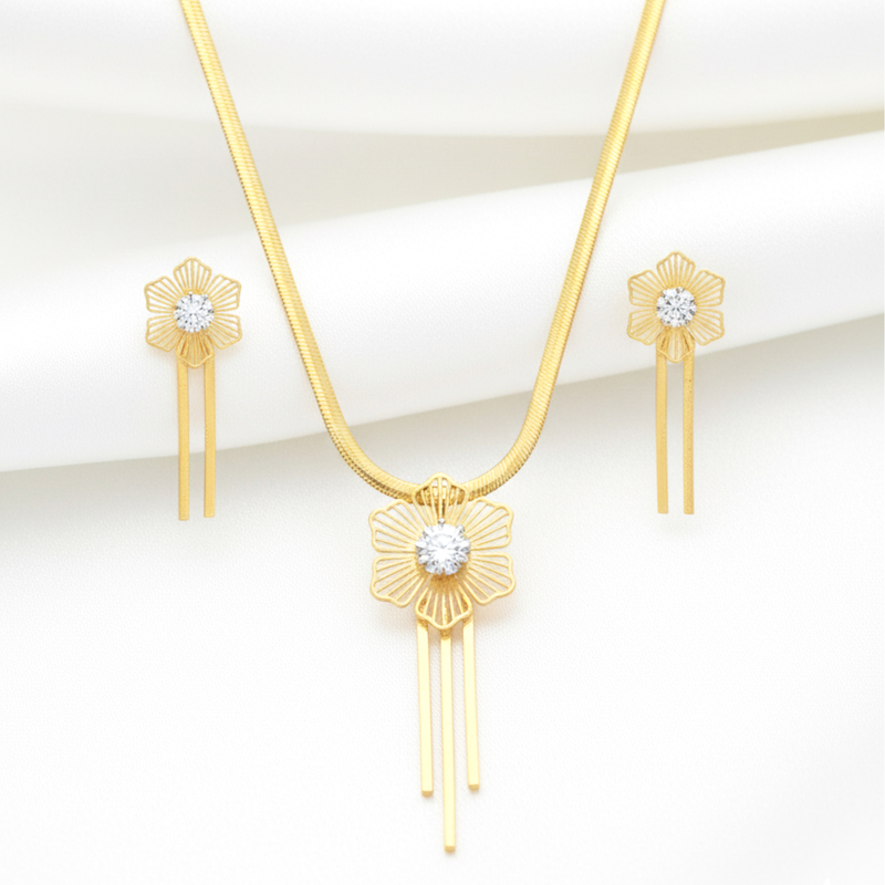 KAYYA21 Elegant Gold-Plated Necklace & Earring Set – Stainless Steel Gold Finish