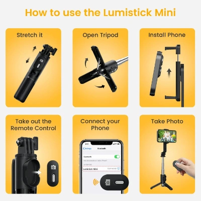Portronics Lumistick Mini Extendable Multifunctional 3-in-1 Selfie Sticks with Wireless Detachable Bluetooth Remote & Tripod Stand,Portable Lightweight Selfie Stick for iPhone & Android Mobiles(Black) Portronics Lumistick Mini Extendable Multifunctional 3-in-1 Selfie Sticks with Wireless Detachable Bluetooth Remote & Tripod Stand,Portable Lightweight Selfie Stick for iPhone & Android Mobiles(Black)