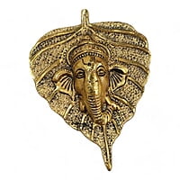 Mini Enamel Leaf Ganesh Gold color Aluminium Idol