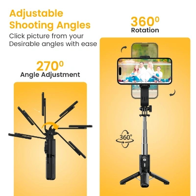 Portronics Lumistick Mini Extendable Multifunctional 3-in-1 Selfie Sticks with Wireless Detachable Bluetooth Remote & Tripod Stand,Portable Lightweight Selfie Stick for iPhone & Android Mobiles(Black) Portronics Lumistick Mini Extendable Multifunctional 3-in-1 Selfie Sticks with Wireless Detachable Bluetooth Remote & Tripod Stand,Portable Lightweight Selfie Stick for iPhone & Android Mobiles(Black)