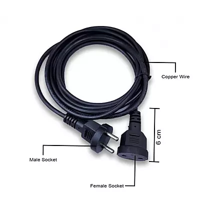 Power Extension Cord Wire, Male to Female 2 Pin Heavy Duty, Indoor and Outdoor, Electrical Extender Power Cable for appliances, Electronics, and Power Tools