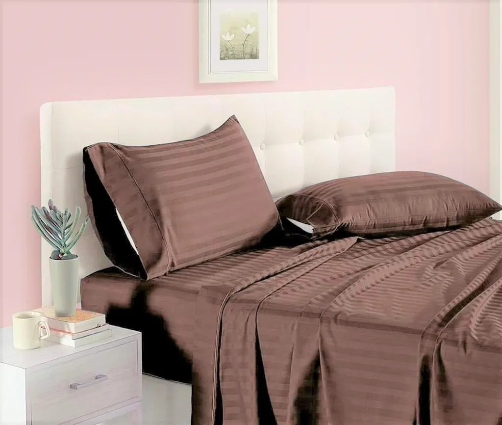 Sofrito Bedsheet Glace Cotton 300 TC - Striped - Brown