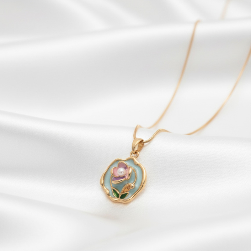 KAYYA21 Floral Bloom Pendant Necklace – Gold-Finish Stainless Steel