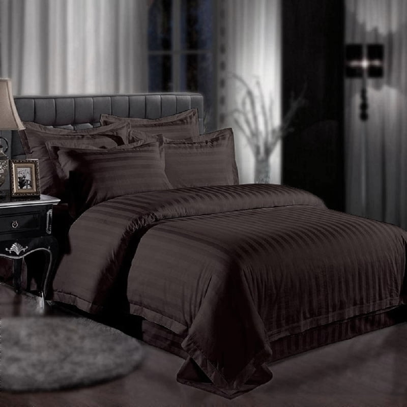 Duvet / Comforter Cover Glace Cotton 300 TC - Striped - Dark Coffee