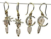 EELIKA set of 2 earrings in beige colored beads with golden charms || drop and dangle design || for office , parties and home EELIKA set of 2 earrings in beige colored beads with golden charms || drop and dangle design || for office , parties and home
