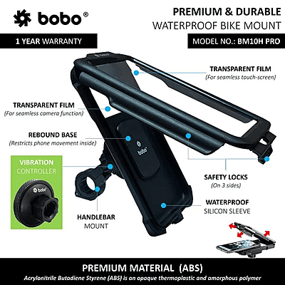 BOBO BM10H PRO Fully Waterproof Bike / Cycle Phone Holder with Vibration Controller Motorcycle Mobile Mount BOBO BM10H PRO Fully Waterproof Bike / Cycle Phone Holder with Vibration Controller Motorcycle Mobile Mount