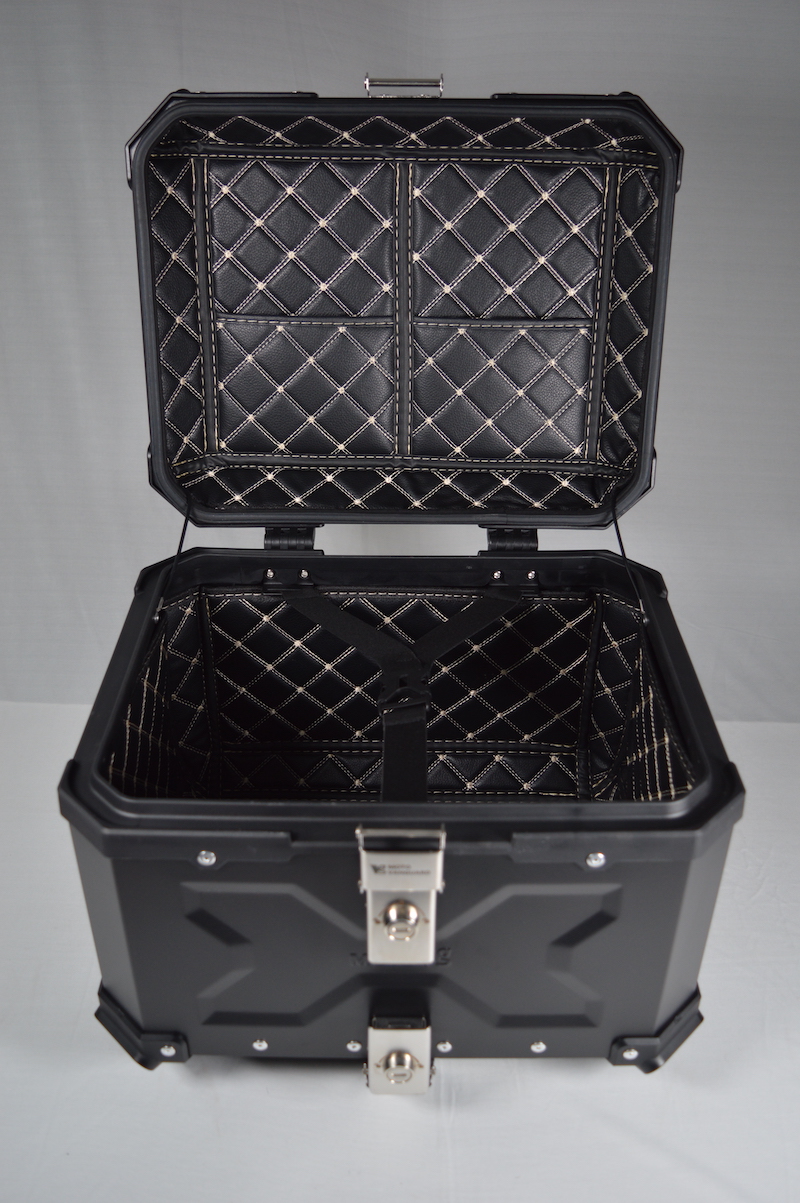 Moto Vanguard Aluminium Top Box 45L with Backrest - Black Moto Vanguard Aluminium Top Box 45L with Backrest - Black