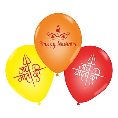 The Magic Balloons Store-Happy Navratri customized Balloons, Navratri decorations at mandap/ home Pack of 30 multicolour Metallic yellow, metallic orange metallic white balloons- 181475