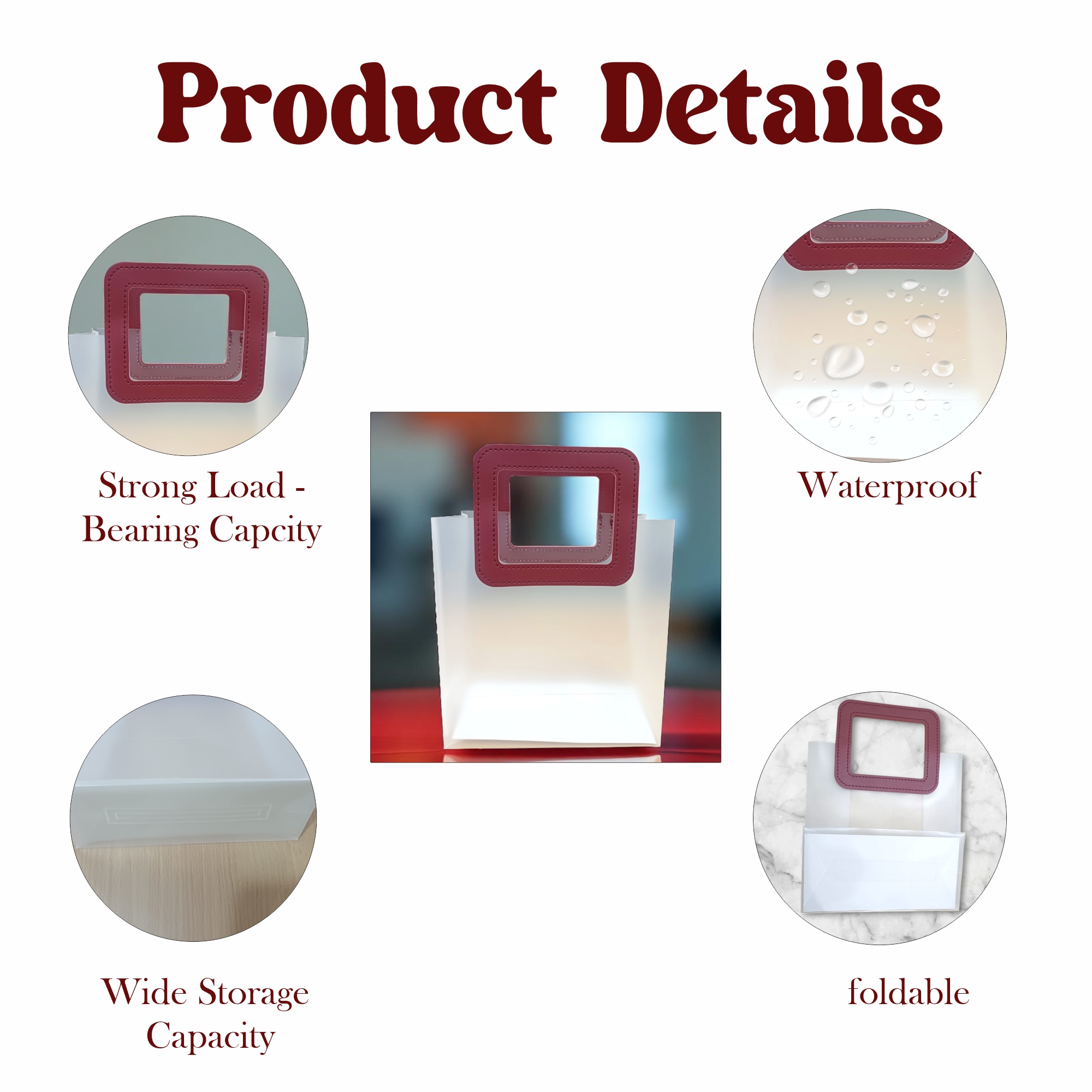 Set Of 6pcs Small Transparent Gift Bag with Square Maroon Handle | Stylish Reusable Bag for Wedding Return Gifts, Hampers, Party Favors, and Gifting