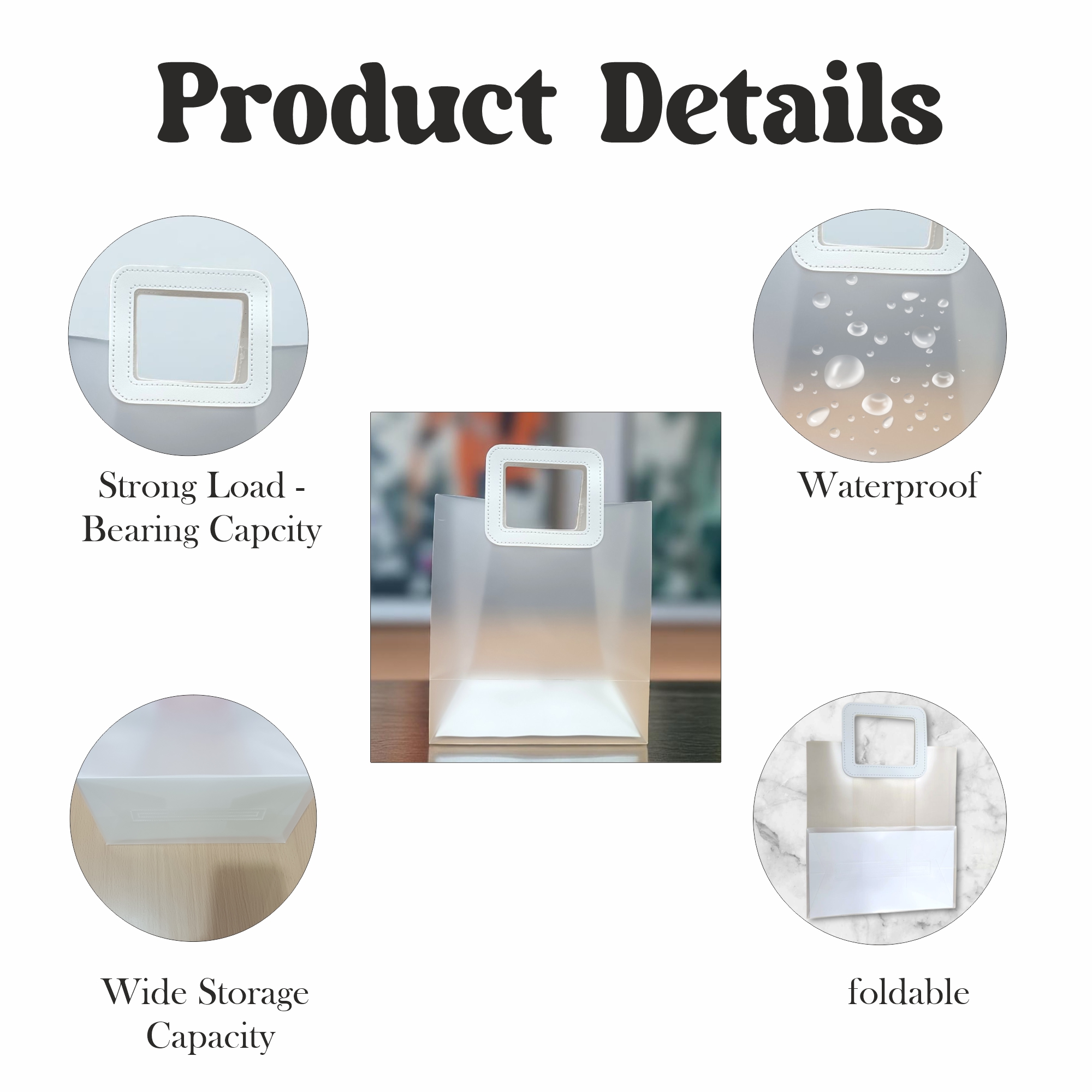 Set of 6 White MediumTransparent Gift Bag for Wedding & Birthday with Square Handle | Gift Bags for Shopping Baby Shower Bridesmaid Party Favors Waterproof Bags