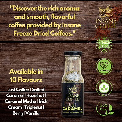 Insane Coffee Freeze Dried just Caramel 50 Grams Insane Coffee Freeze Dried just Caramel 50 Grams