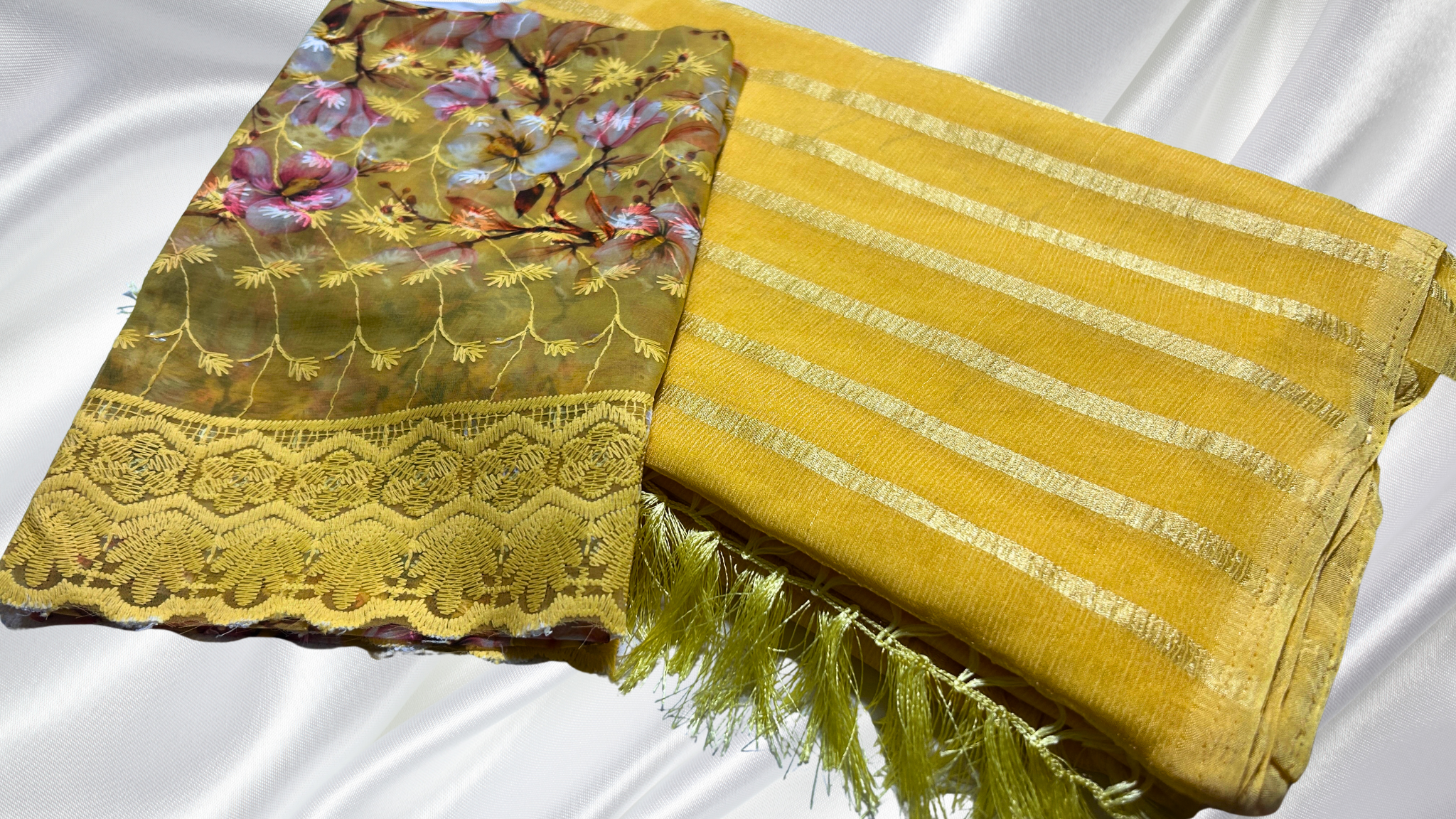 Solo Digital Popcorn Designer Saree - Yellow