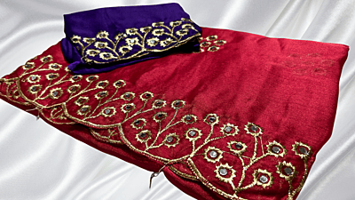 Natasha Mirror Work Stylish Saree - Apple Red