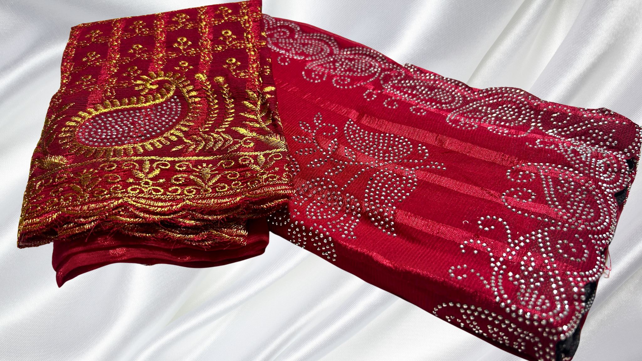 Durbin Popcorn Stone Designer Saree - Red