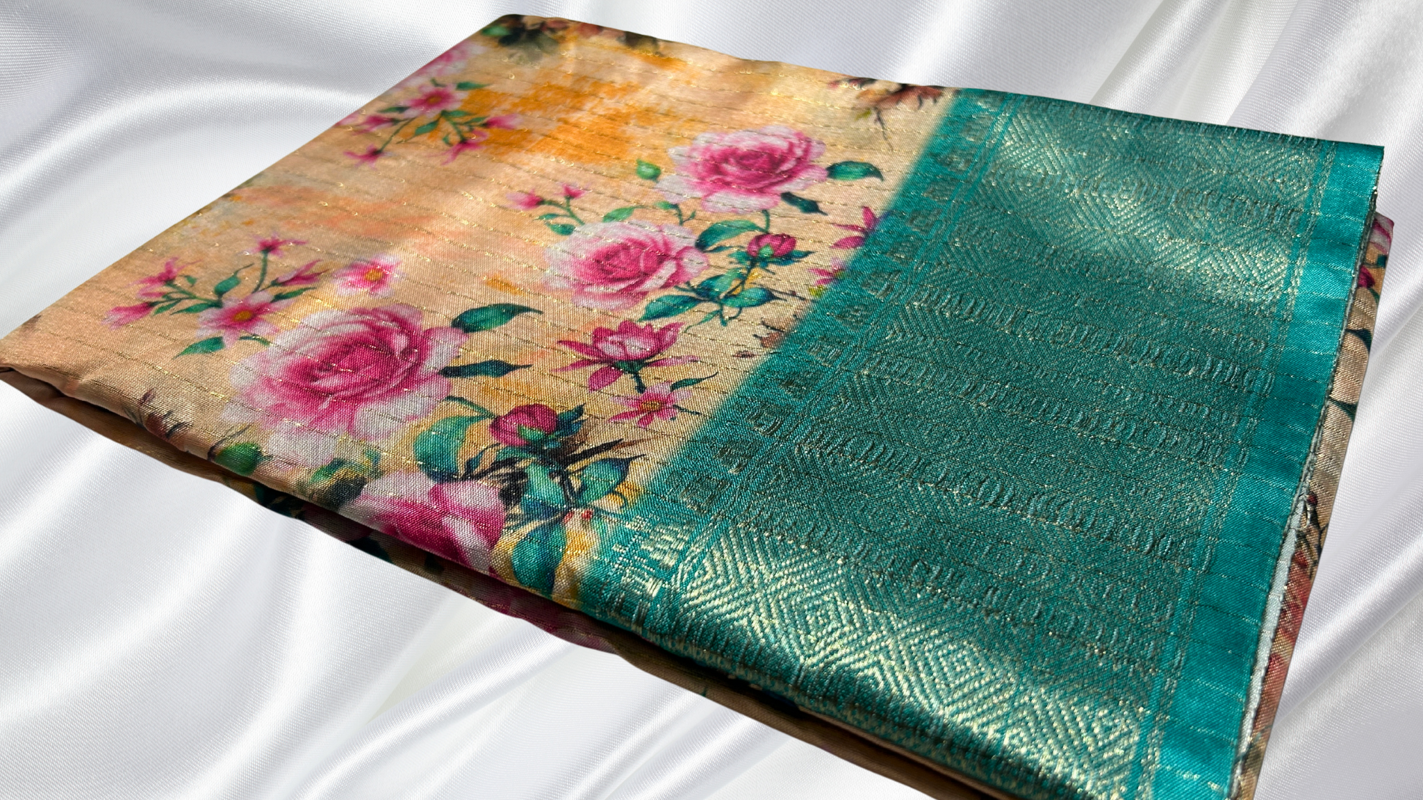 Dola Rico Jari Floral Saree - Turquoise Border