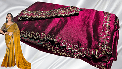 Man Space Stone Designer Belt Saree - Dark Magenta Green