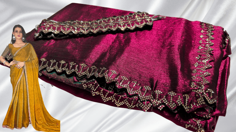 Man Space Stone Designer Belt Saree - Dark Magenta Green