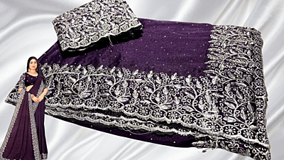 Ferrari Marble Silver Designer Saree - Purple