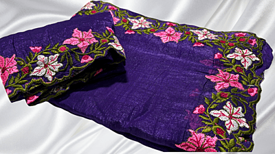 Fendy Shiny Floral Embroidery Saree - Purple