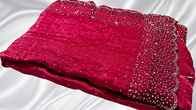 Space Galaxy Stone Replicata Work Saree - Rani Pink