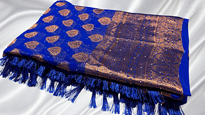 Jasmine Star Stone Work Saree - Ink Blue