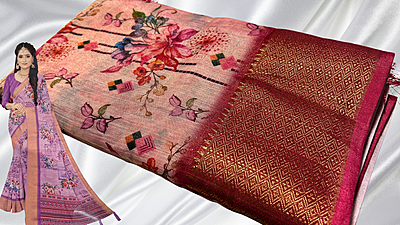 Kesari Digital Floral Jari Silk Saree - Pinkish Red