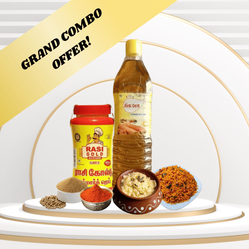Traditional Delight Combo – Ghee, Gingelly Oil & Homemade Delicacies Traditional Delight Combo – Ghee, Gingelly Oil & Homemade Delicacies