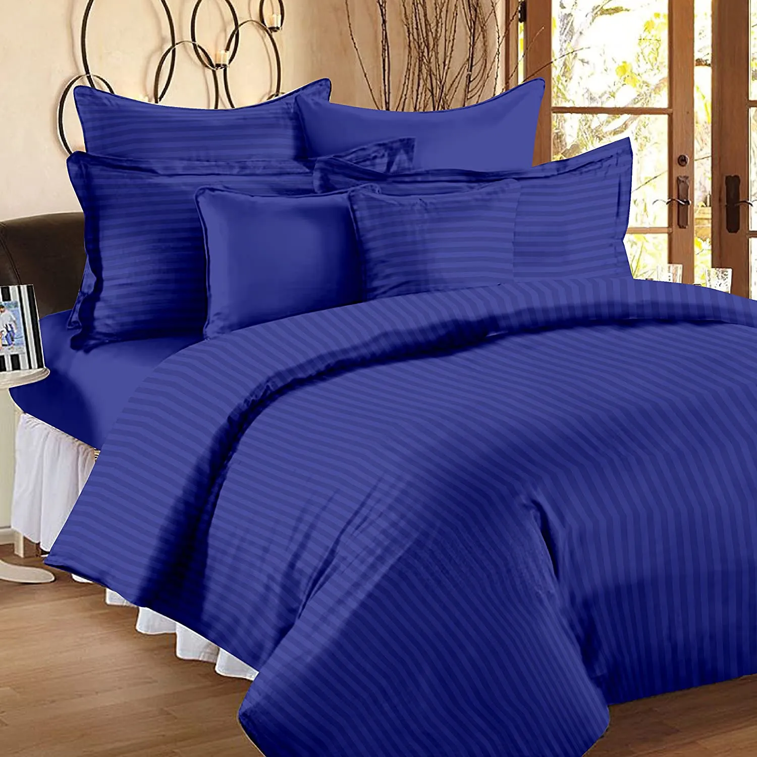 Pillow Cover Framed Glace Cotton 300 TC - Striped - Royal Blue