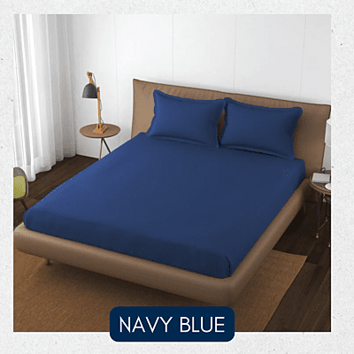 Neev 100% Cotton Plain Queen Fitted Bedsheet with 2 Pillow Covers (400 TC)