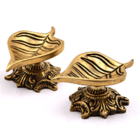 Brass Peepal Leaf Design Diya Pair - 1.4 inch Height | Spiritual Radiance Brass Peepal Leaf Design Diya Pair - 1.4 inch Height | Spiritual Radiance