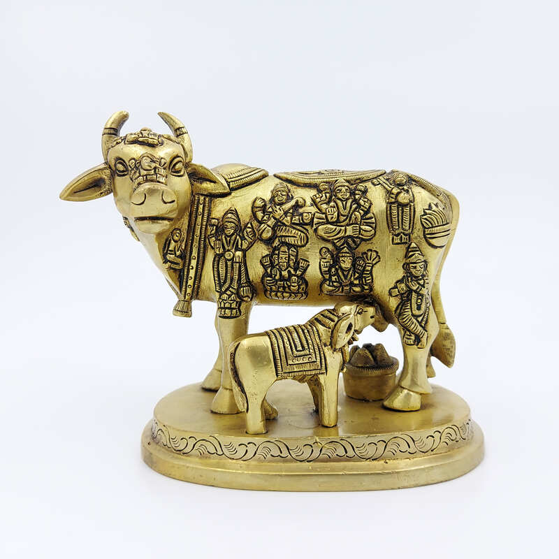 Brass Super Fine Cow and Calf Kamadhenu - 3.8 inch Height | Intricate Brass Cow and Calf Kamadhenu for Prosperity Brass Super Fine Cow and Calf Kamadhenu - 3.8 inch Height | Intricate Brass Cow and Calf Kamadhenu for Prosperity
