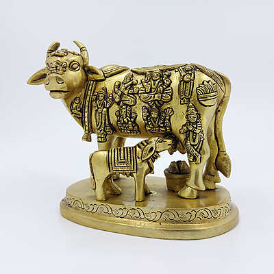 Brass Super Fine Cow and Calf Kamadhenu - 3.8 inch Height | Intricate Brass Cow and Calf Kamadhenu for Prosperity Brass Super Fine Cow and Calf Kamadhenu - 3.8 inch Height | Intricate Brass Cow and Calf Kamadhenu for Prosperity
