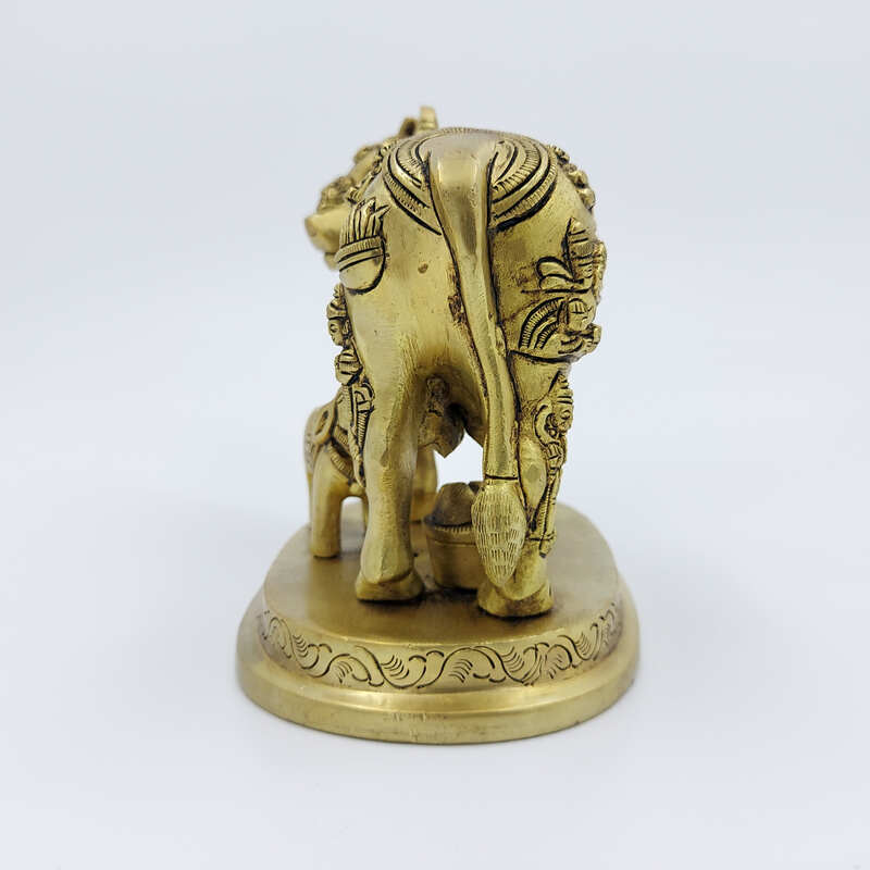 Brass Super Fine Cow and Calf Kamadhenu - 3.8 inch Height | Intricate Brass Cow and Calf Kamadhenu for Prosperity