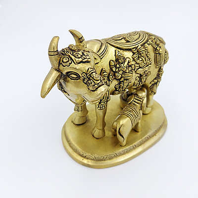 Brass Super Fine Cow and Calf Kamadhenu - 3.8 inch Height | Intricate Brass Cow and Calf Kamadhenu for Prosperity Brass Super Fine Cow and Calf Kamadhenu - 3.8 inch Height | Intricate Brass Cow and Calf Kamadhenu for Prosperity