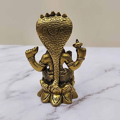 Brass Lakshmi with Adhi Sheshu - 3.5 inch Height | Divine Serenity and Prosperity