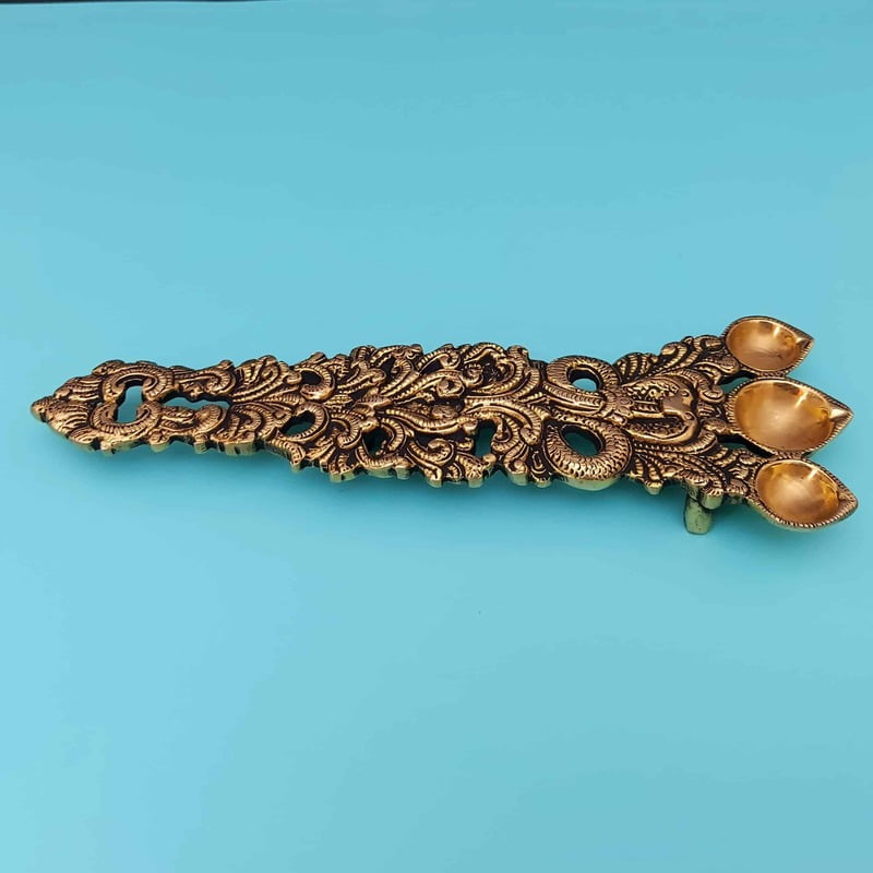 Brass Sheshnag Three Wick Aarti Spoon - 10.2 inch Length | Divine Brass Spoon with Serpent Design Brass Sheshnag Three Wick Aarti Spoon - 10.2 inch Length | Divine Brass Spoon with Serpent Design