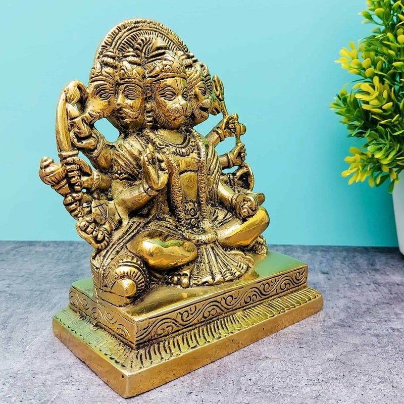 Brass Panchmukhi Hanuman - 6.1 inch Height | Sacred Brass Panchmukhi Hanuman Statue for Devotees Brass Panchmukhi Hanuman - 6.1 inch Height | Sacred Brass Panchmukhi Hanuman Statue for Devotees