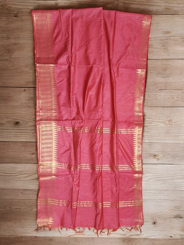 Pink with Golden Woven Kota Silk Saree with Running Blouse