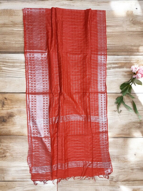 Maroon with Silver Woven Kota Silk Saree with Running Blouse