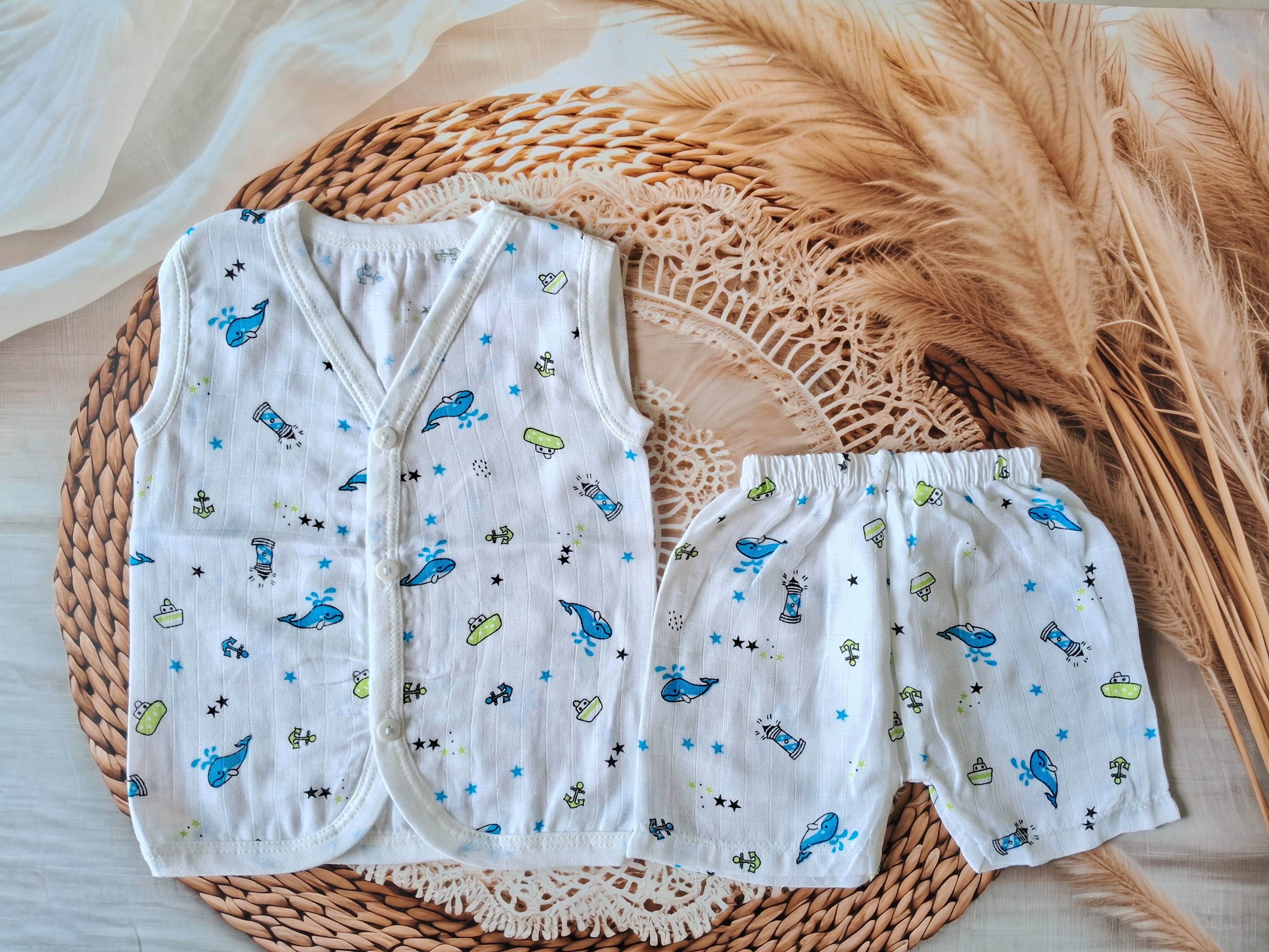 Muslin Jabla Set - Blue Whale Muslin Jabla Set - Blue Whale