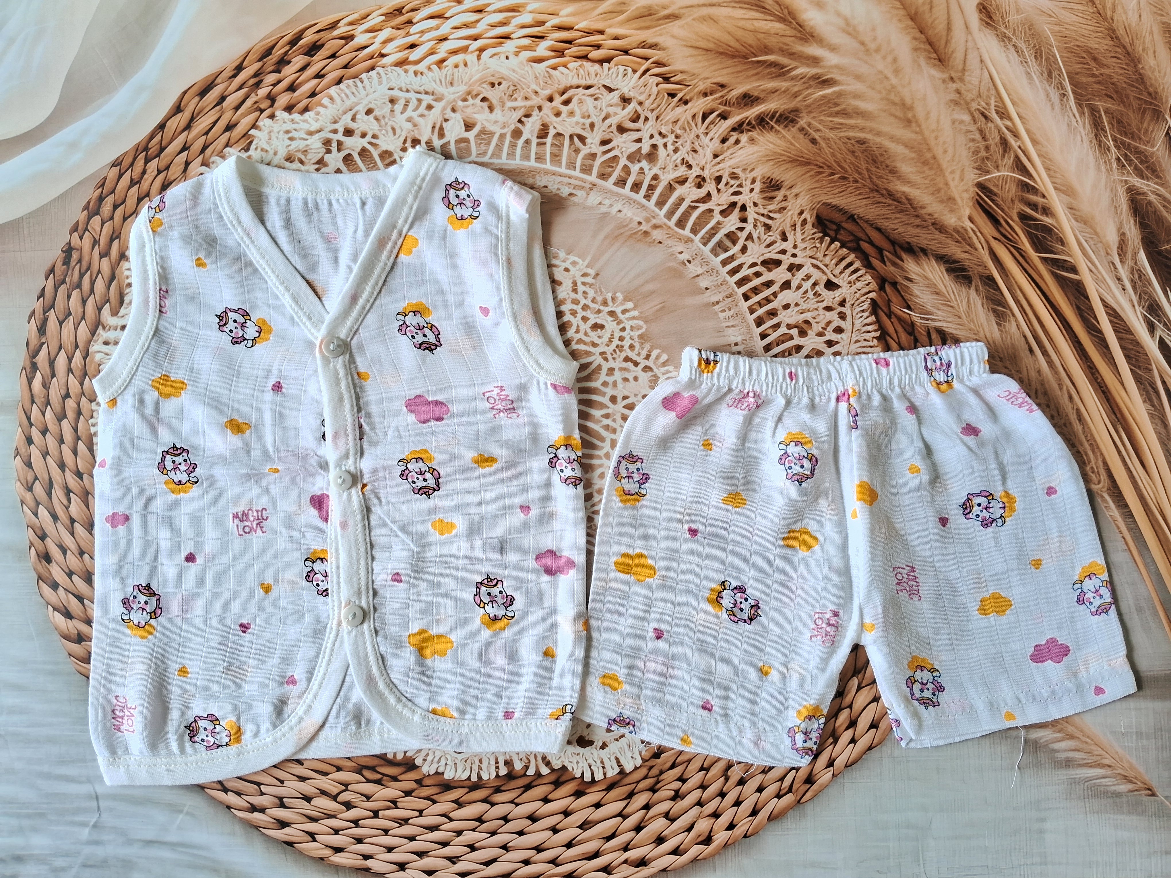 Muslin Jabla Set - White Unicorn