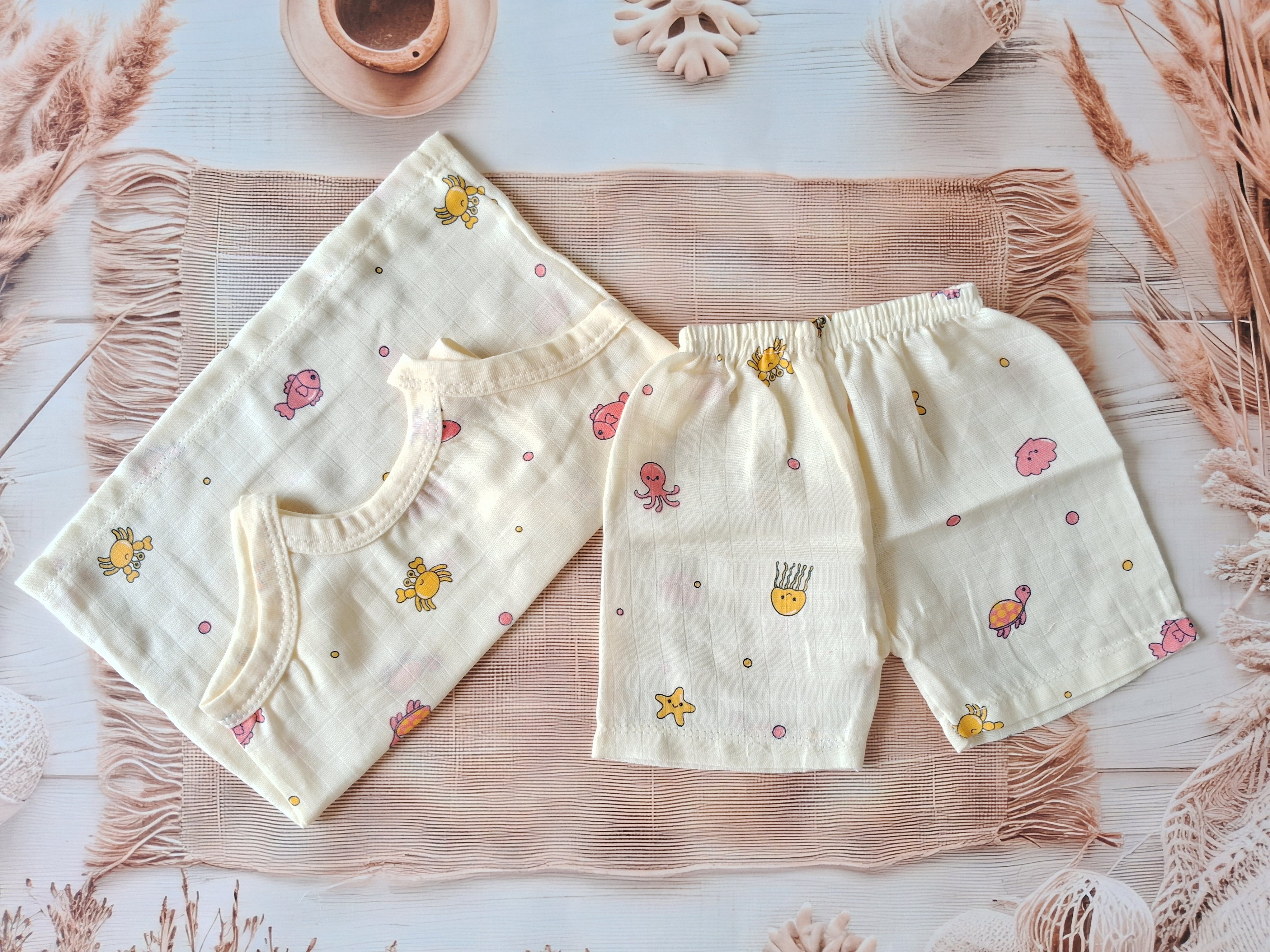 Muslin Jabla Set - Yellow Octopus -Knot Type
