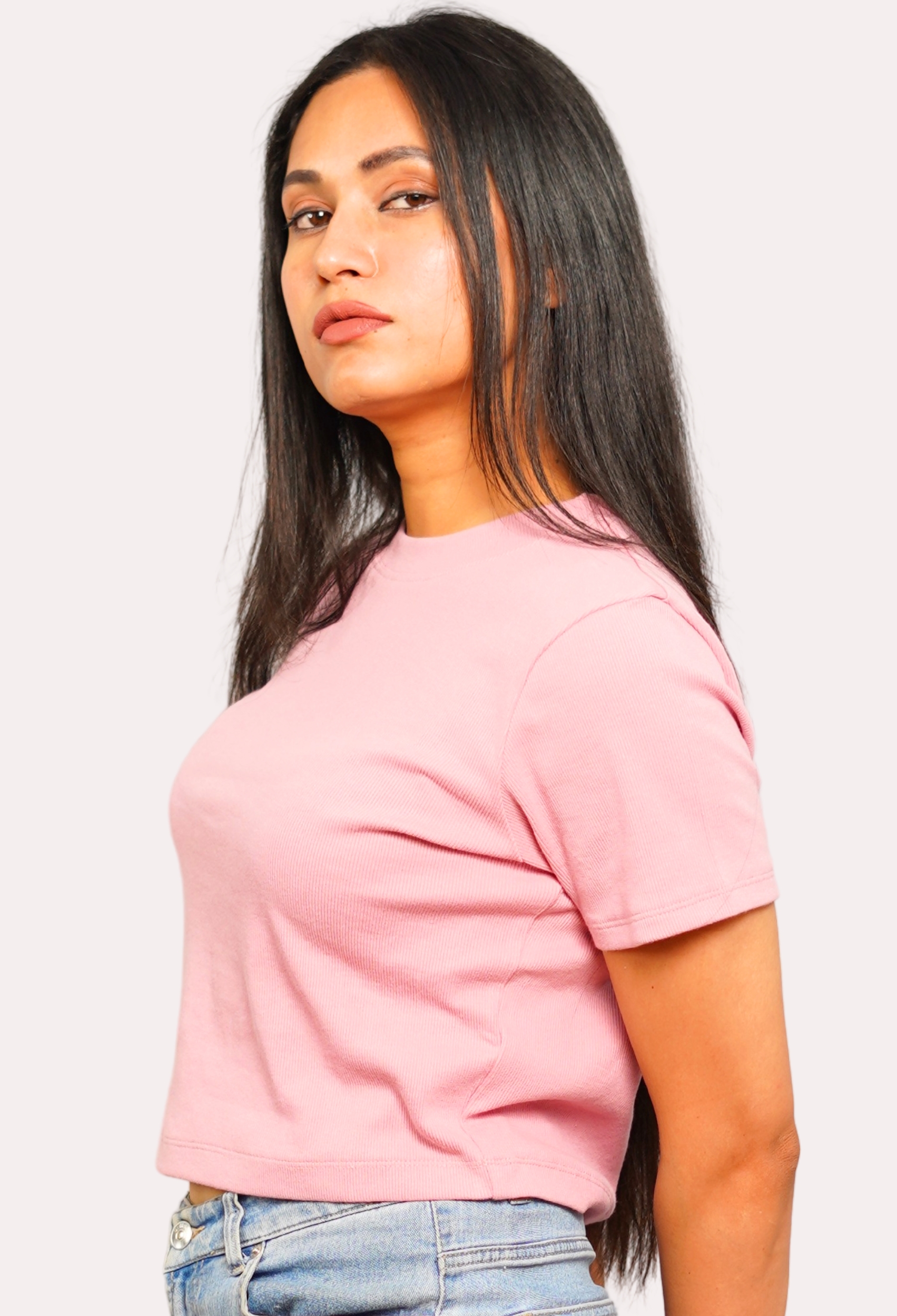 PINK SHORTSLEEVE CREW NECK RIBBED TOP