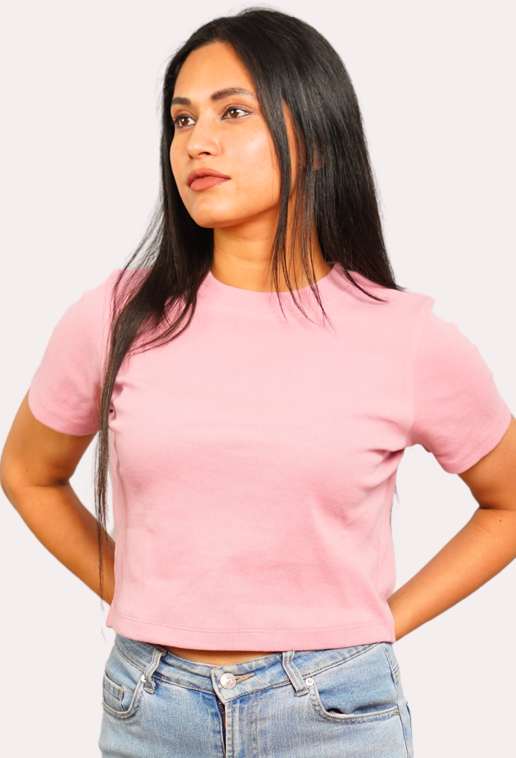 PINK SHORTSLEEVE CREW NECK RIBBED TOP