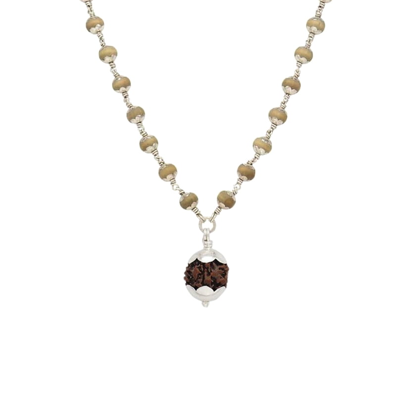 Silver Capped Tulsi Mala with Rudraksham Pendant Silver Capped Tulsi Mala with Rudraksham Pendant