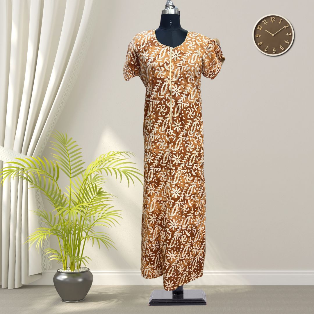 Brown Batik Cotton Nighty With All Over From Libas Loungewear - AL1091