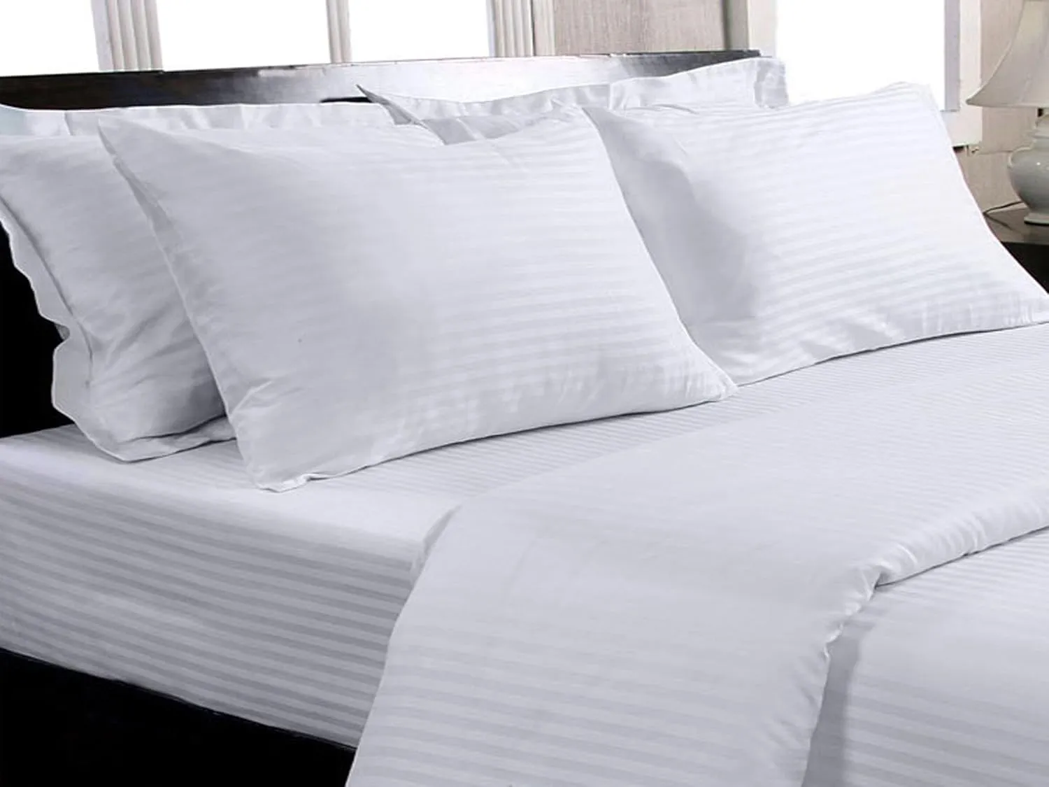 100% Cotton Duvet / Comforter Cover - 210 TC - Striped - White