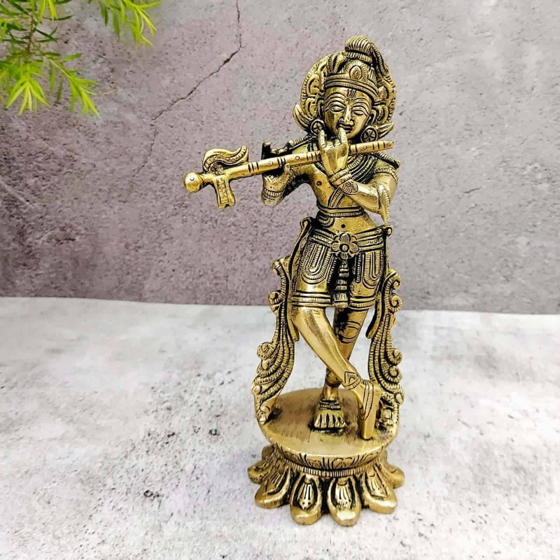 Brass Super Fine Krishna - 7.5 inch Height | Divine Brass Krishna Sculpture for Worship Brass Super Fine Krishna - 7.5 inch Height | Divine Brass Krishna Sculpture for Worship