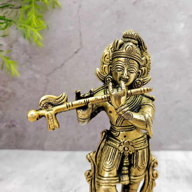 Brass Super Fine Krishna - 7.5 inch Height | Divine Brass Krishna Sculpture for Worship Brass Super Fine Krishna - 7.5 inch Height | Divine Brass Krishna Sculpture for Worship