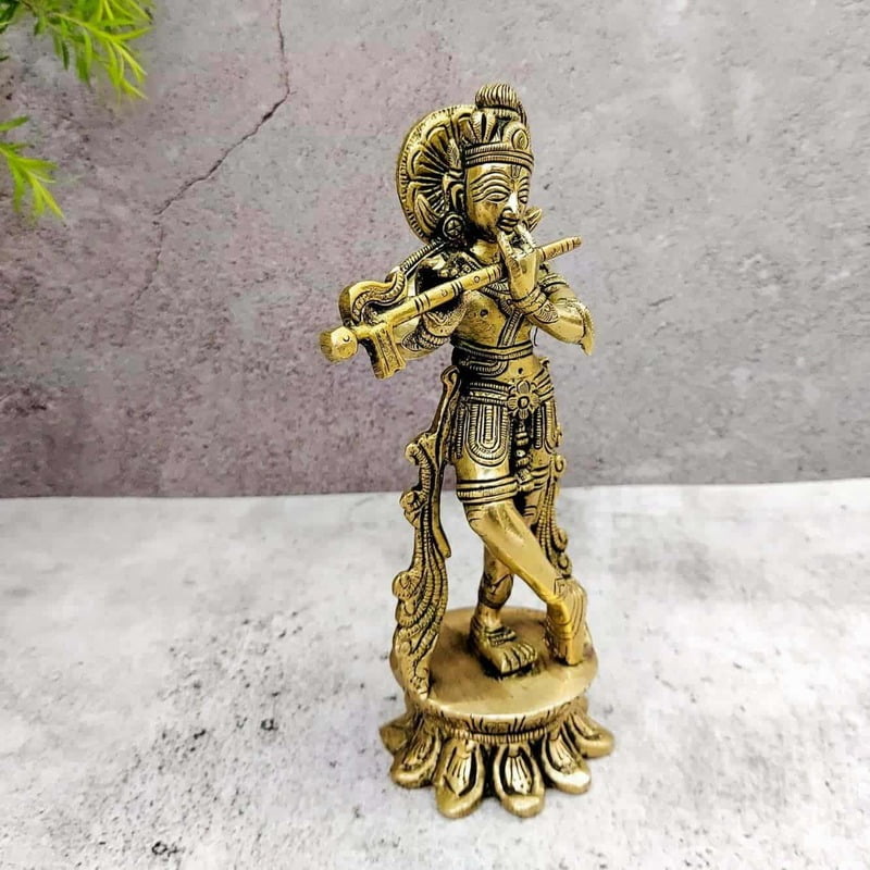 Brass Super Fine Krishna - 7.5 inch Height | Divine Brass Krishna Sculpture for Worship Brass Super Fine Krishna - 7.5 inch Height | Divine Brass Krishna Sculpture for Worship